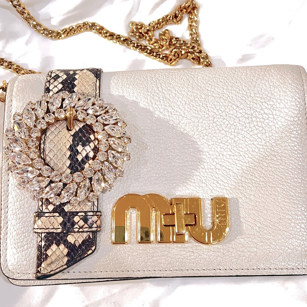 Miu Miu Crystal Ornament Leather Shoulder Chain Bag